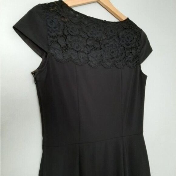 CYNTHIA STEFFE \ Wool Blend LBD Sheath Dress Lace Detail Black Sz 4 - Picture 14 of 15